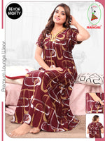 Women's Rayon Pleated Zipless Nighty – Stylish Abstract Swirl Print Nightwear with Fancy V-Neck & Side Pocket