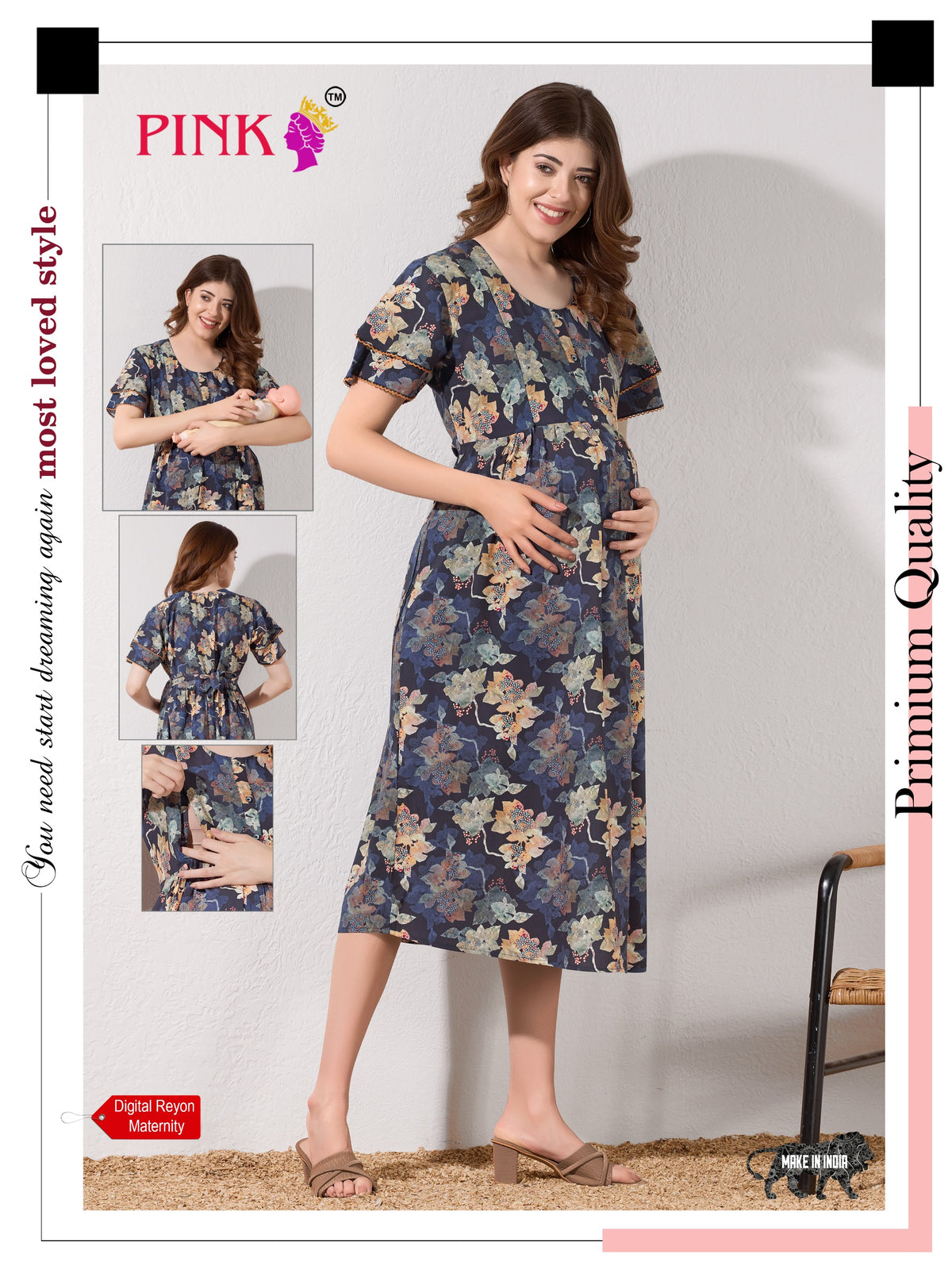 New Stylish Digital Printed Rayon Maternity MAXI Frock | Feeding Friendly Vertical Invisible Zipper's | Adjustable Back Tie Rope | Side Pocket with Fancy Sleeve's | Perfect Maternity Feeding MAXI Frock (DRM)