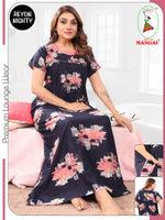 Women's Rayon Pleated Zipless Nighty – Modern Abstract Print Nightwear with Fancy Round Yoke & Side Pocket- Lightweight Loungewear