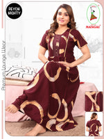 Women's Rayon Pleated Zipless Nighty – Elegant Large Floral Print Nightwear with Fancy Lace Neck & Side Pocket