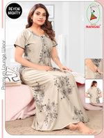 Premium Rayon Pleated Nighty – Elegant Floral Print Half-Sleeve Nightwear with Fancy Neck & Side Pocket Nighty