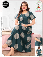 Premium Rayon Pleated Nighty – Modern Geometric Circle Print Half-Sleeve Nightwear with Fancy Lace Neck & Side Pocket Nighty