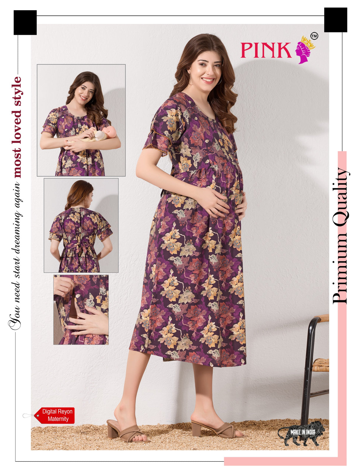 New Stylish Digital Printed Rayon Maternity MAXI Frock | Feeding Friendly Vertical Invisible Zipper's | Adjustable Back Tie Rope | Side Pocket with Fancy Sleeve's | Perfect Maternity Feeding MAXI Frock (DRM)