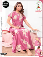 Women's Floral Rayon Pleated Nighty – Elegant Nightwear with Sweetheart Yoke & Side Pocket Nighty