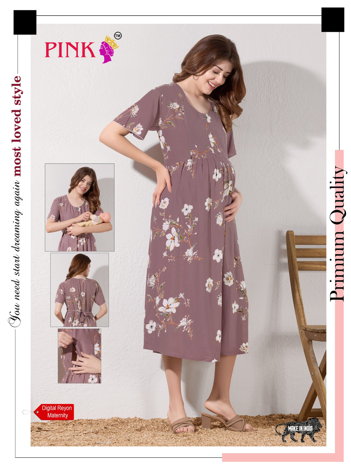 New Stylish Digital Printed Rayon Maternity MAXI Frock | Feeding Friendly Vertical Invisible Zipper's | Adjustable Back Tie Rope | Side Pocket with Fancy Sleeve's | Perfect Maternity Feeding MAXI Frock (DRM)