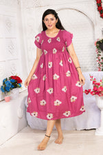Alpine Smocking Maxi Frock Model Nightgown for Trendy Women's & Teenage Girl's | Stretchable Comfort to Body Fit | Side Pocket & Stylish Round Neck MAXI Gown for Women's Teenage Girl's (ASM)
