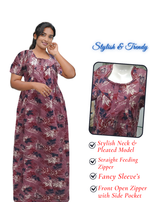 MANGAI Cotton Straight Zip Feeding Nighty |Post Pregnancy | Comfort and Style | Pleated Model | Soft Cotton Feeding Nighties (STF)