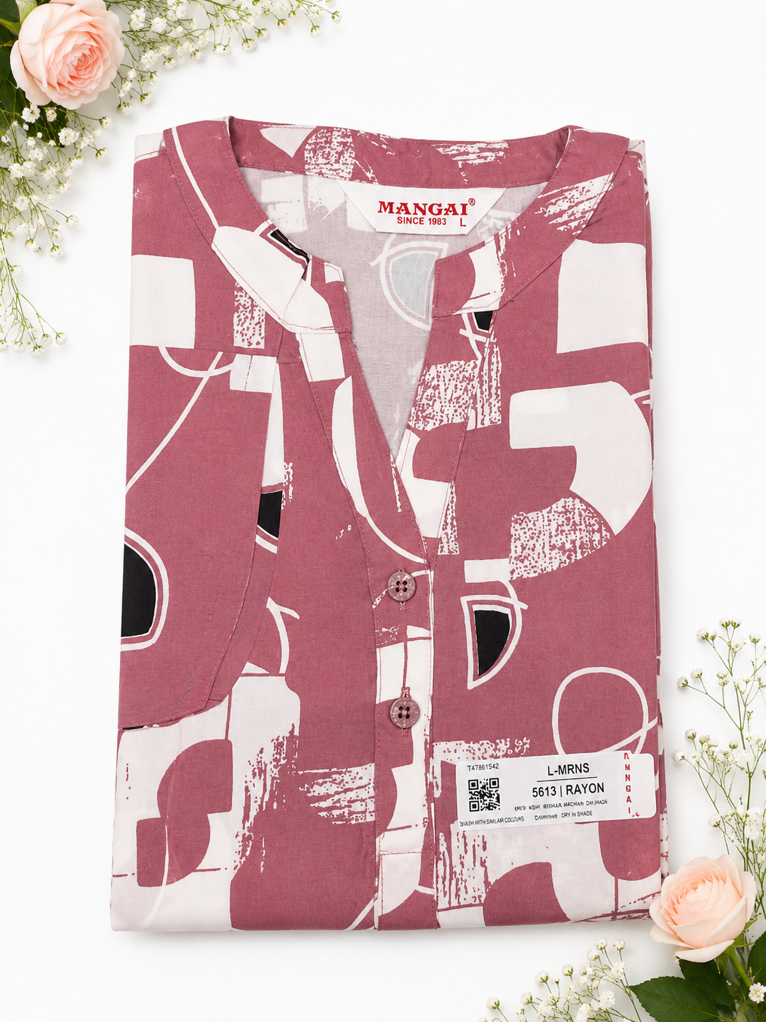 New MANGAI Stylish Rayon Cord Set Night Suits for all Stylish Women's | Long Sleeve with Size Pocket Beautiful all Over Printed Elastic Waist Top & Bottom Cord Set your Perfect Nightwear Companion (MRNS)