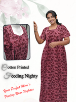 MANGAI Cotton Straight Zip Feeding Nighty |Post Pregnancy | Comfort and Style | Pleated Model | Soft Cotton Feeding Nighties (STF)