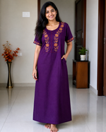 ALPINE Women’s Embroidered Full Length Nighty – Soft & Smooth Comfort Fit Daily Wear Night Dress with Side Pocket, Round Neck Purple Nighty (HCC)