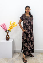 MANGAI Alpine Premium Embroidery Work Nighty for Women | Zipless Pleated Model | Beautiful Printed Design | Comfortable Premium Nightwear (CMC)