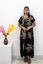 MANGAI Alpine Premium Embroidery Work Nighty for Women | Zipless Pleated Model | Beautiful Printed Design | Comfortable Premium Nightwear (CMC)