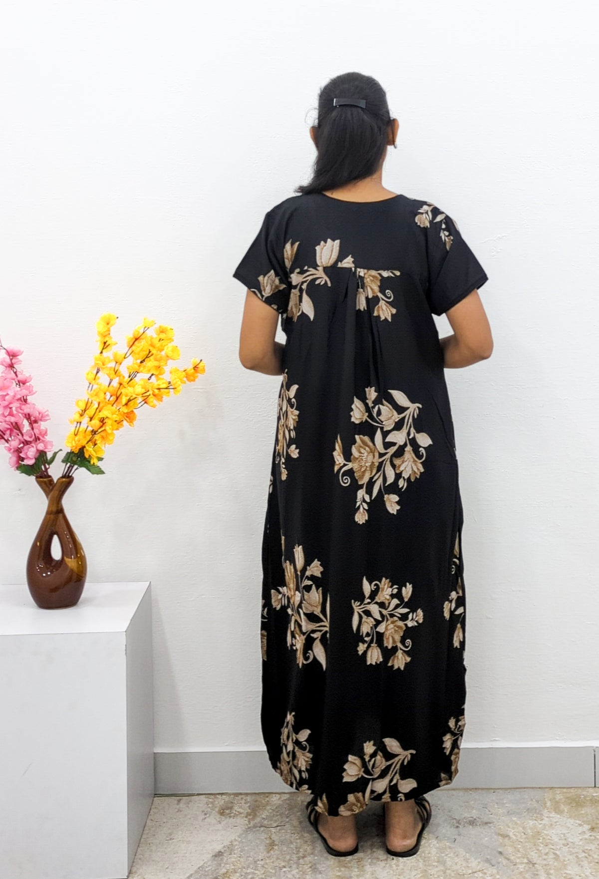 MANGAI Alpine Premium Embroidery Work Nighty for Women | Zipless Pleated Model | Beautiful Printed Design | Comfortable Premium Nightwear (CMC)