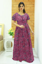 Alpine FULL FROCK Model Nighties| Fancy Sleeves & Neck Pattern| Side Pocket with Back Tie Rope | Perfect Nightwear Trendy Women's (FRK)