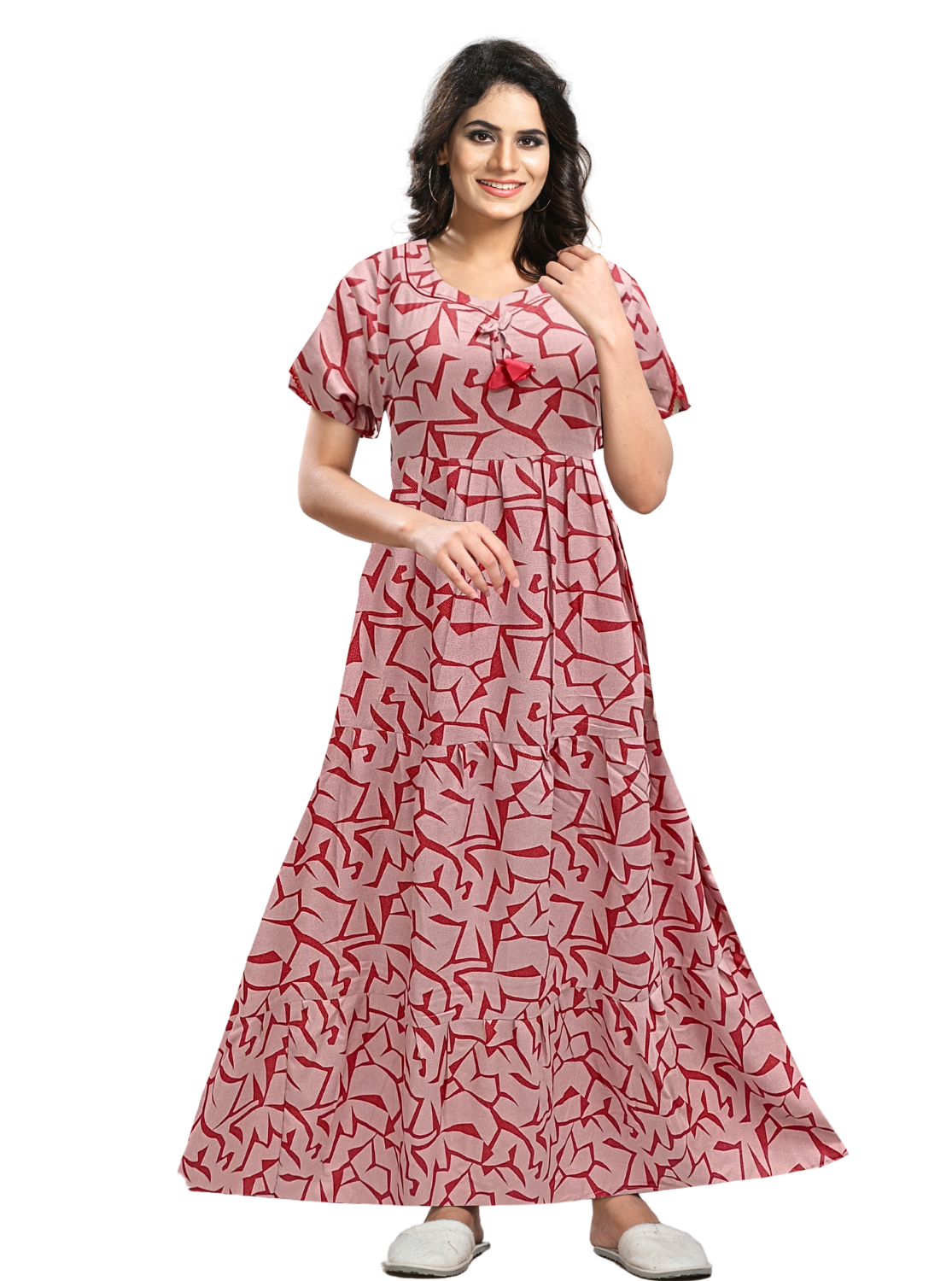 Fresh Arrivals MANGAI Alpine FULL FROCK Model Nighties | Beautiful Stylish Frock Style | Stylish Fancy Sleeves | Side Pocket | Perfect Nightwear Trendy Women's (FRK)