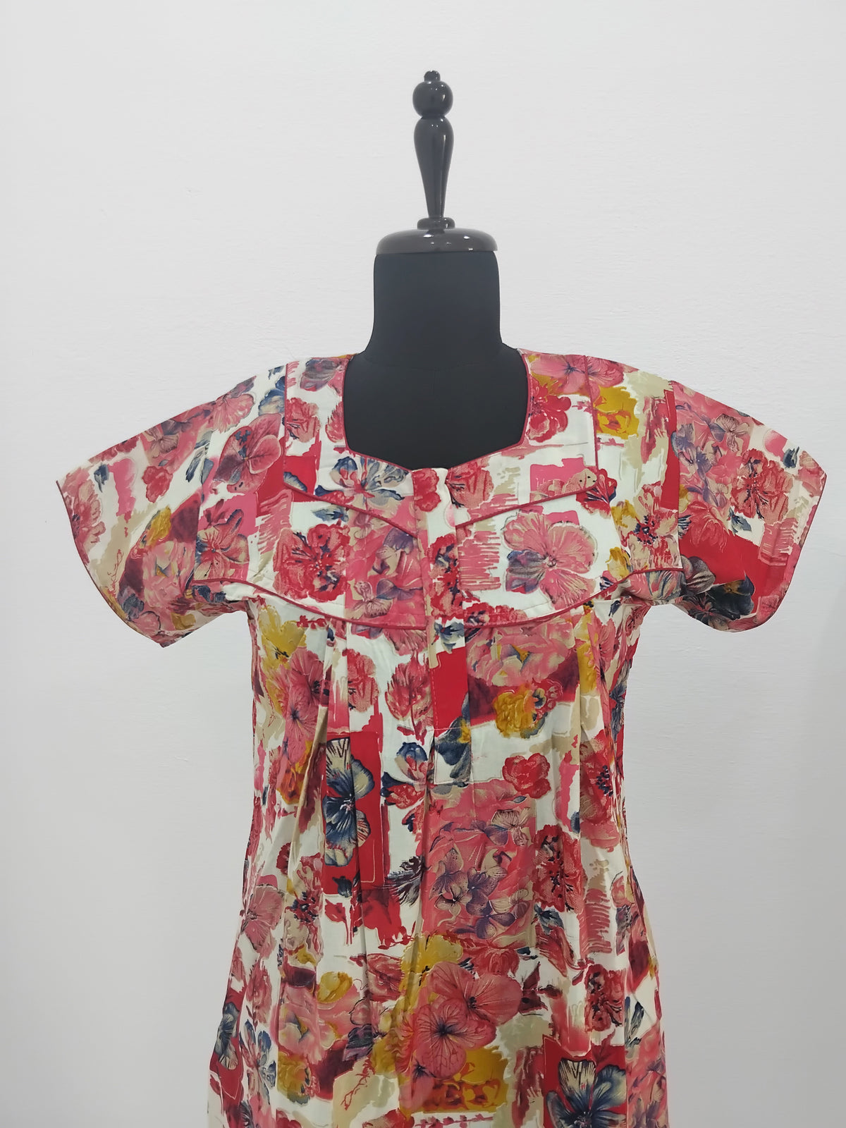 Regular Fit Cotton Printed Pleated Nighties