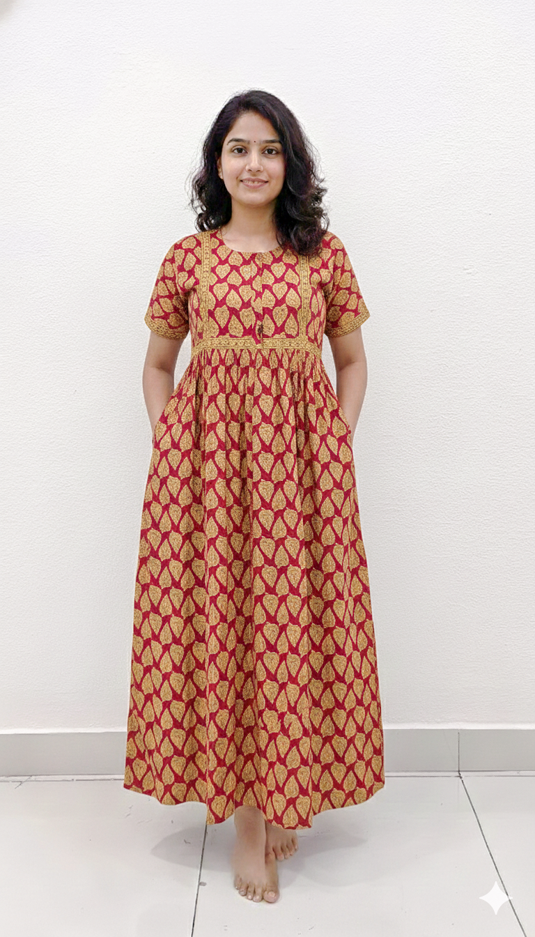 Cotton FROCK Model Casual Wear Nighties | Stylish Pleated Frock Style | Multipurpose Nighties | Pregnancy Wear | Pleated Model | Stylish Nighties for Stylish Women (PWC)