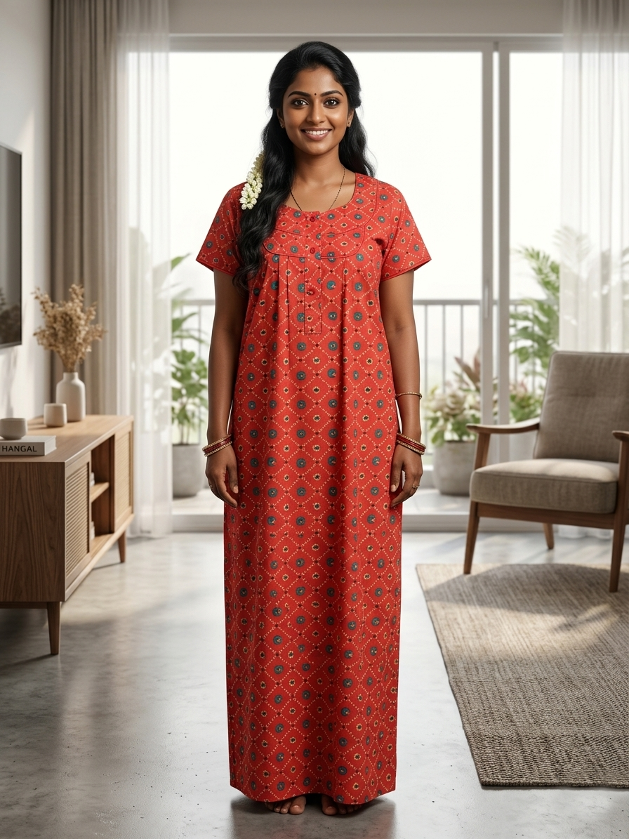 MANGAI New Regular Fit Cotton PrintedNighties - All Over Printed Stylish Nightwear for Stylish Women | Beautiful Nighties for Stylish Women's (ATR)