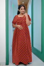 MANGAI Cotton Straight Zip Feeding Nighty |Post Pregnancy | Comfort and Style | Pleated Model | Soft Cotton Feeding Nighties (PSF)