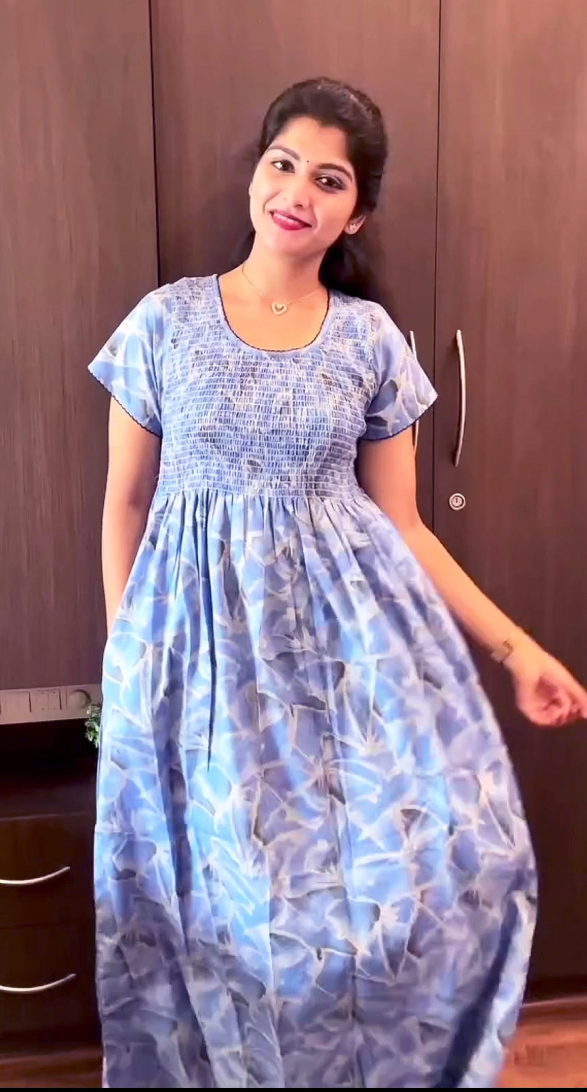 ONLY MINE Premium Smocking Nighty | Stretchable Elastic Type | Beautiful Pleated Model | Side Pocket | Stylish Nighty for Stylish Women's (OM-RAH)