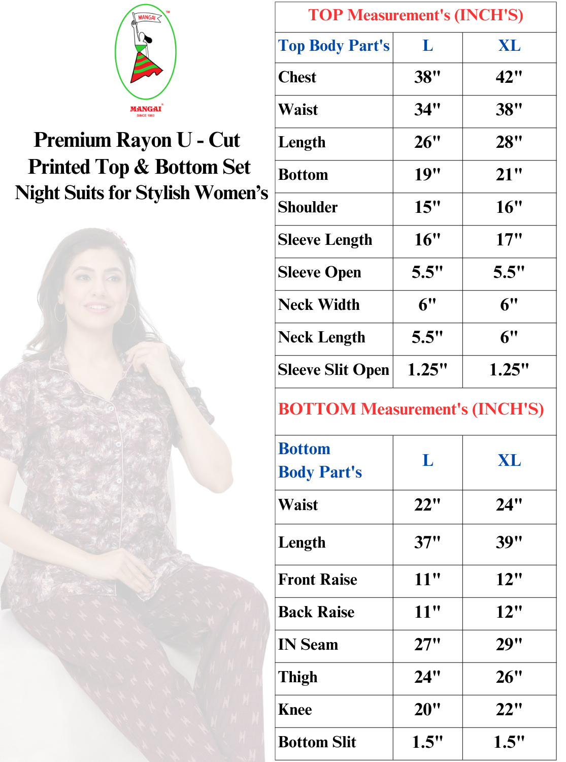 Rayon Stylish U-Cut Model Night Suits