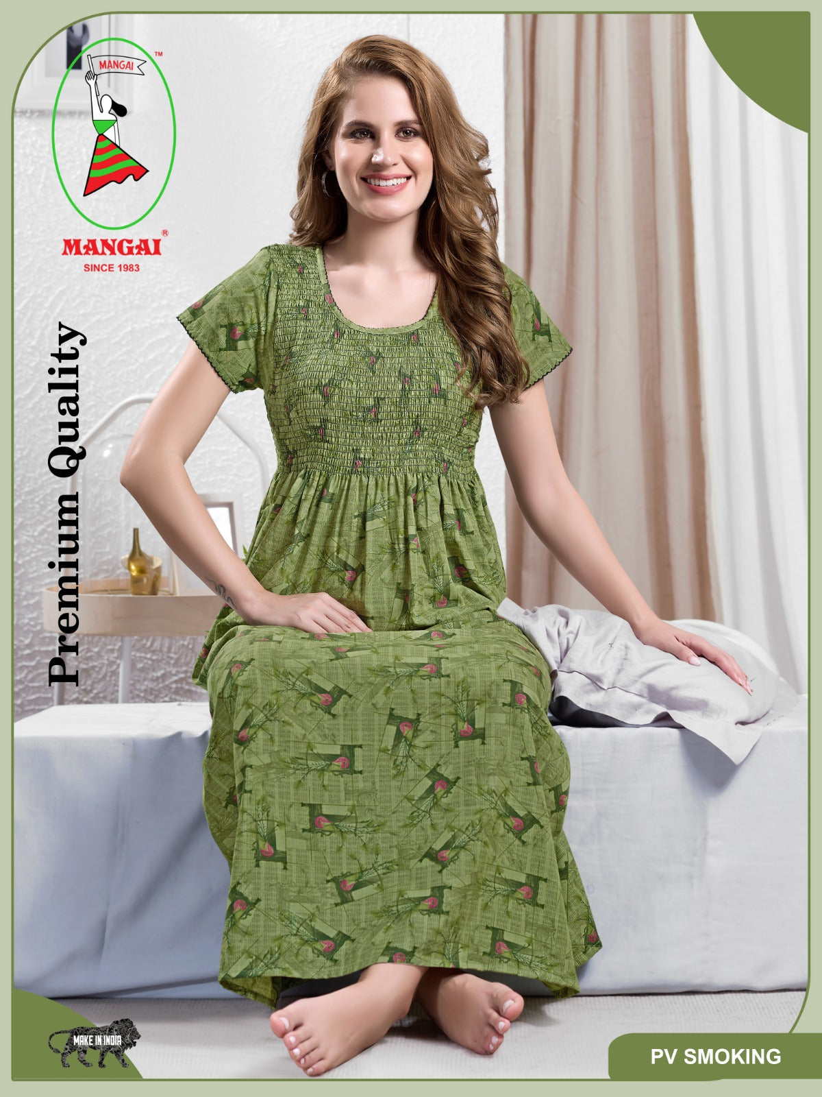 New Smocking Nighty | Stretchable Elastic Type | Beautiful Pleated Model | Side Pocket | Stylish Nighty for Stylish Women's (OM-RAH)
