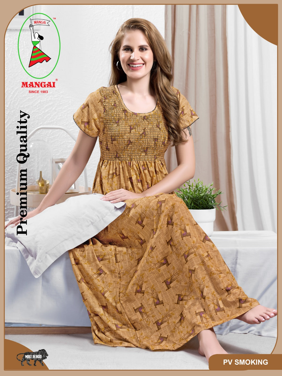 New Smocking Nighty | Stretchable Elastic Type | Beautiful Pleated Model | Side Pocket | Stylish Nighty for Stylish Women's (OM-RAH)