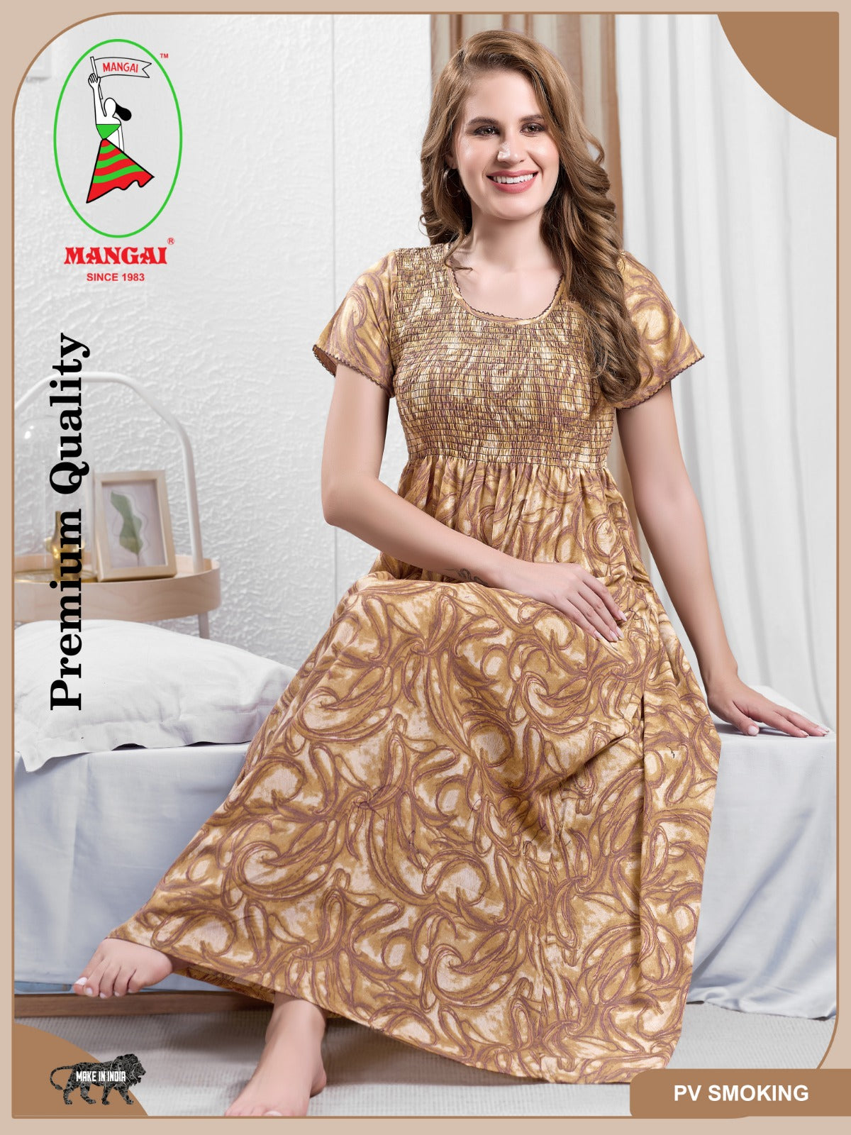 New Smocking Nighty | Stretchable Elastic Type | Beautiful Pleated Model | Side Pocket | Stylish Nighty for Stylish Women's (OM-RAH)