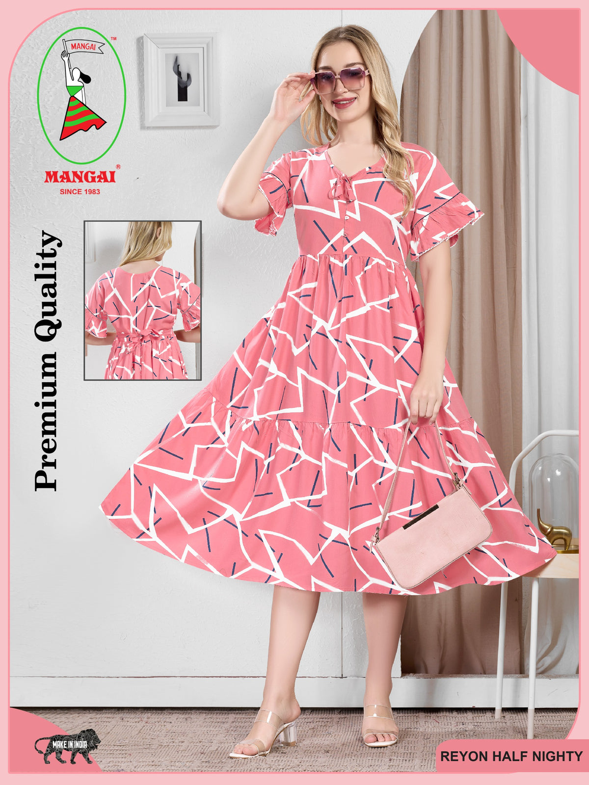 Rayon MAXI FROCK Model Nighties | Fancy Petal Sleeve | Fancy Neck & Side Pocket | Pleated Frock MAXI Style | Trendy Collection's for Stylish Women & Teenage Girl (PSG-H)