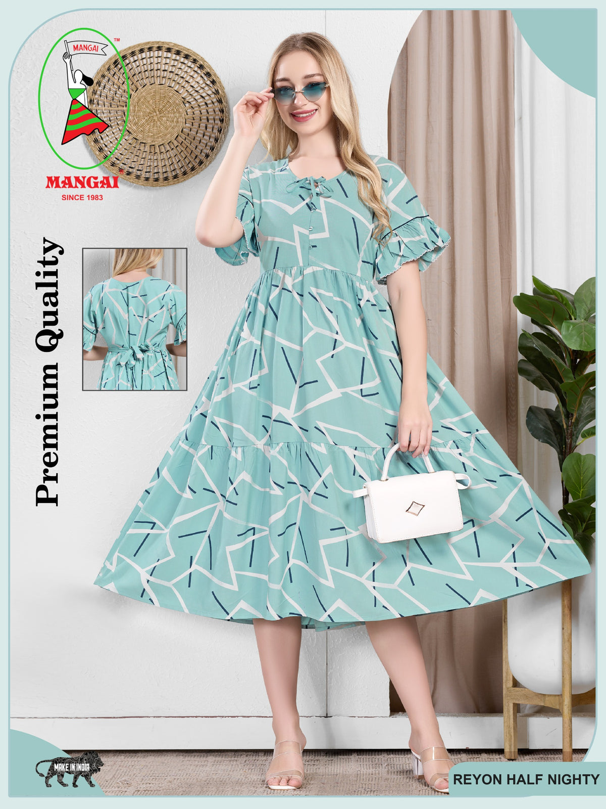 Rayon MAXI FROCK Model Nighties | Fancy Petal Sleeve | Fancy Neck & Side Pocket | Pleated Frock MAXI Style | Trendy Collection's for Stylish Women & Teenage Girl (PSG-H)