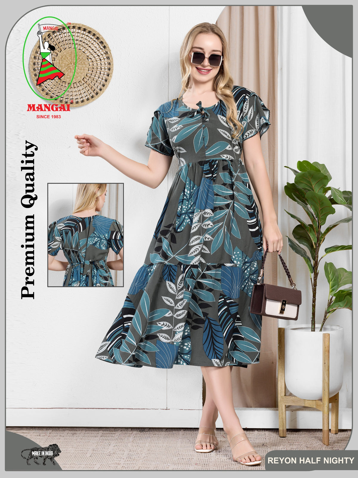 Rayon MAXI FROCK Model Nighties | Fancy Petal Sleeve | Fancy Neck & Side Pocket | Pleated Frock MAXI Style | Trendy Collection's for Stylish Women & Teenage Girl (PSG-H)