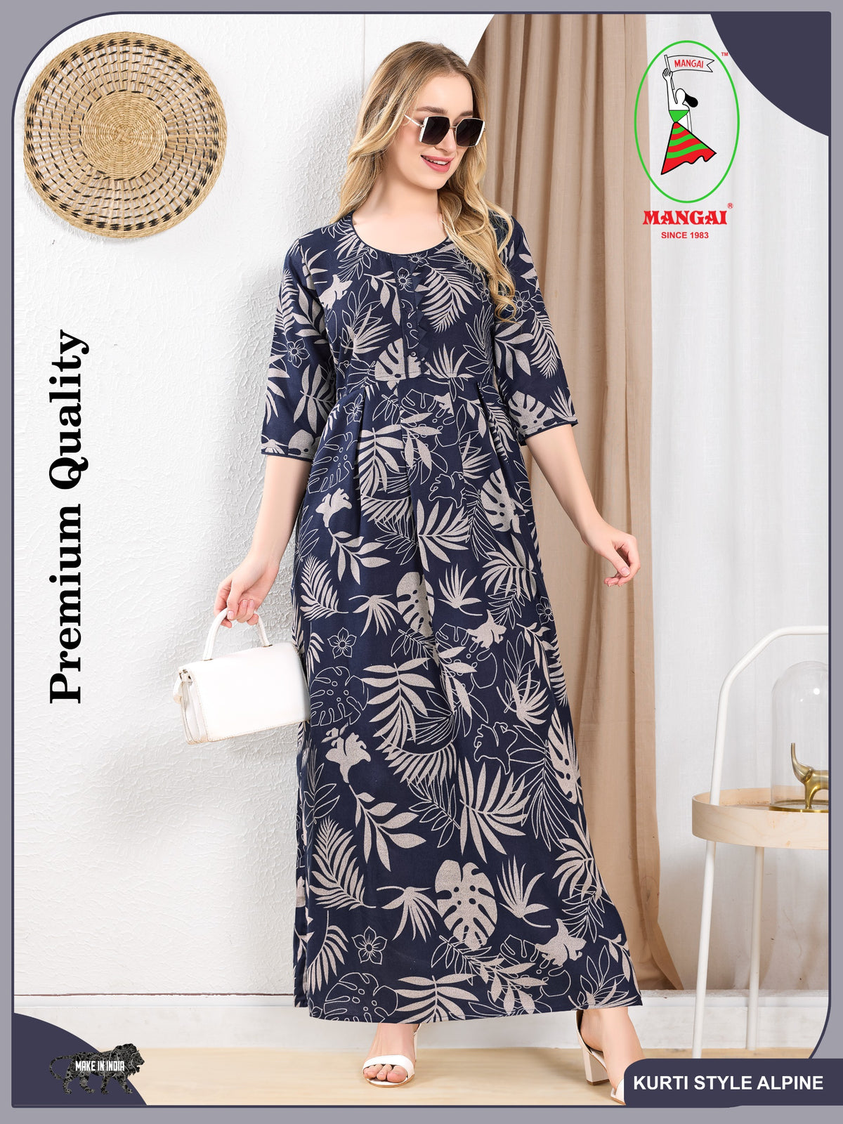 Alpine KURTI Style | Beautiful Stylish KURTI Model | Long 3/4 Sleeve & Side Pocket | Fresh Collection's for Stylish Women's (MKA(3/4)