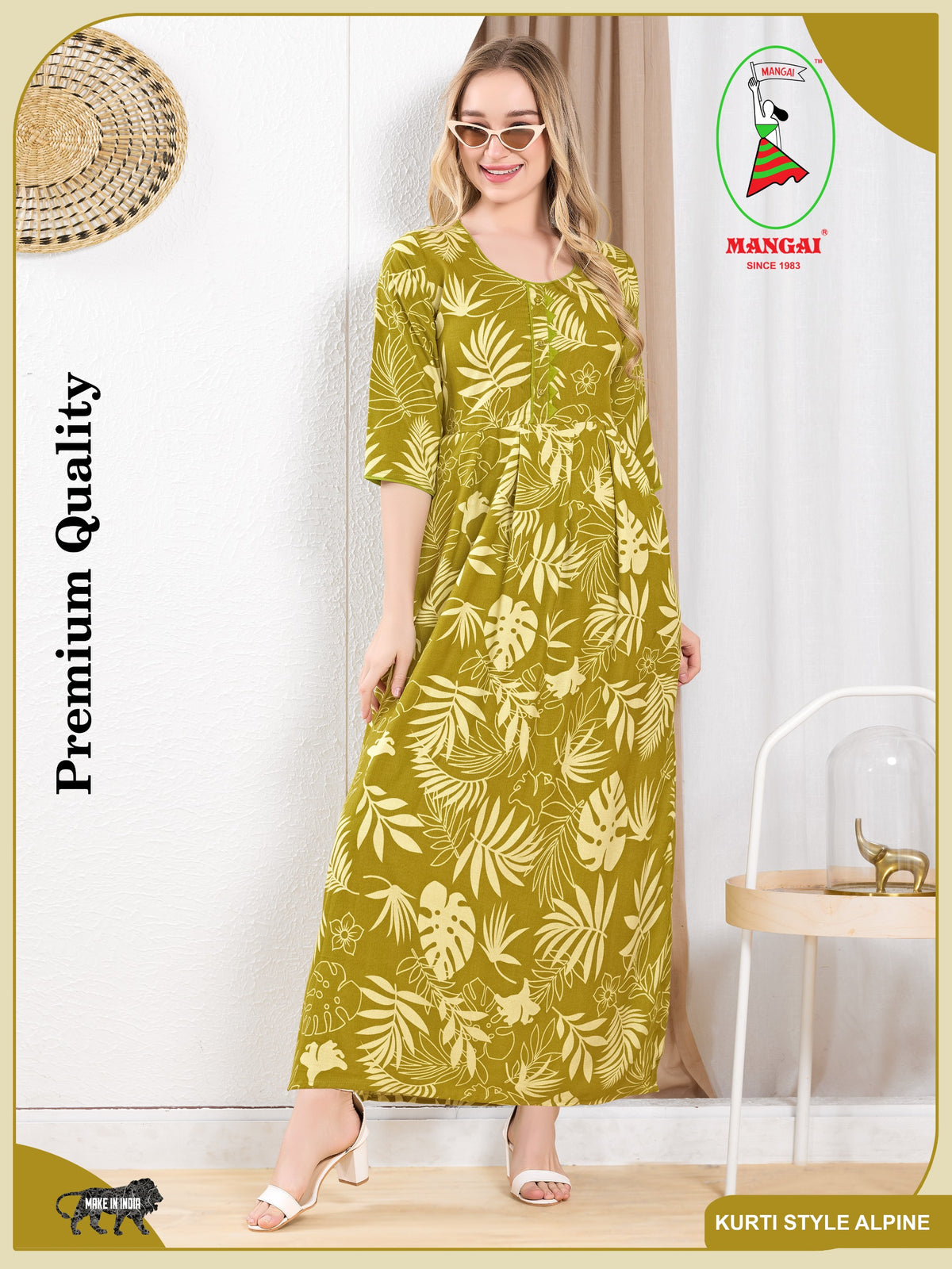 Alpine KURTI Style | Beautiful Stylish KURTI Model | Long 3/4 Sleeve & Side Pocket | Fresh Collection's for Stylish Women's (MKA(3/4)