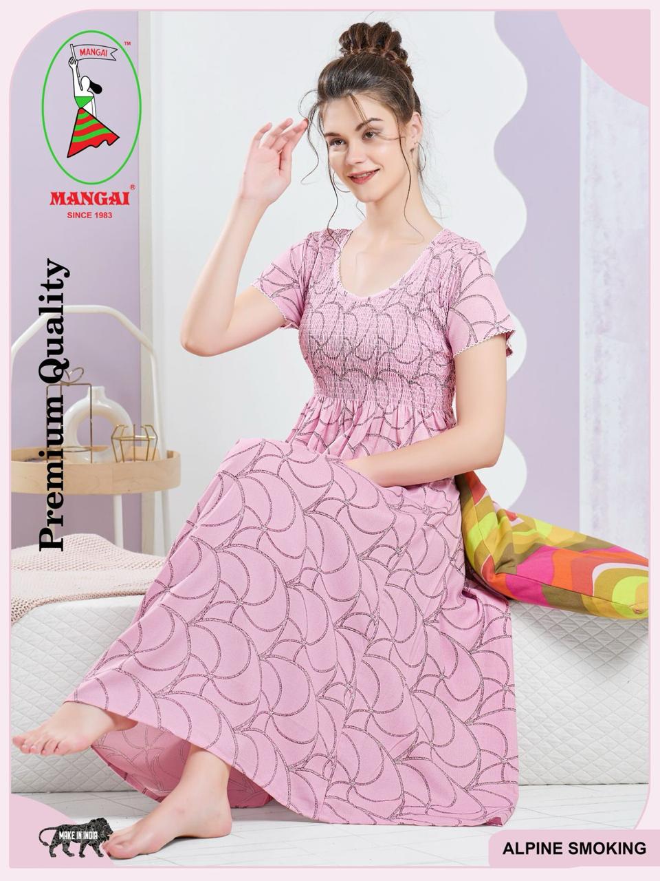 ALPINE Smocking Nighty | Beautiful Pleated Design | Side Pocket | Stylish Nighty for Trendy Women's | Your Perfect Nightwear Collection's (SAP)