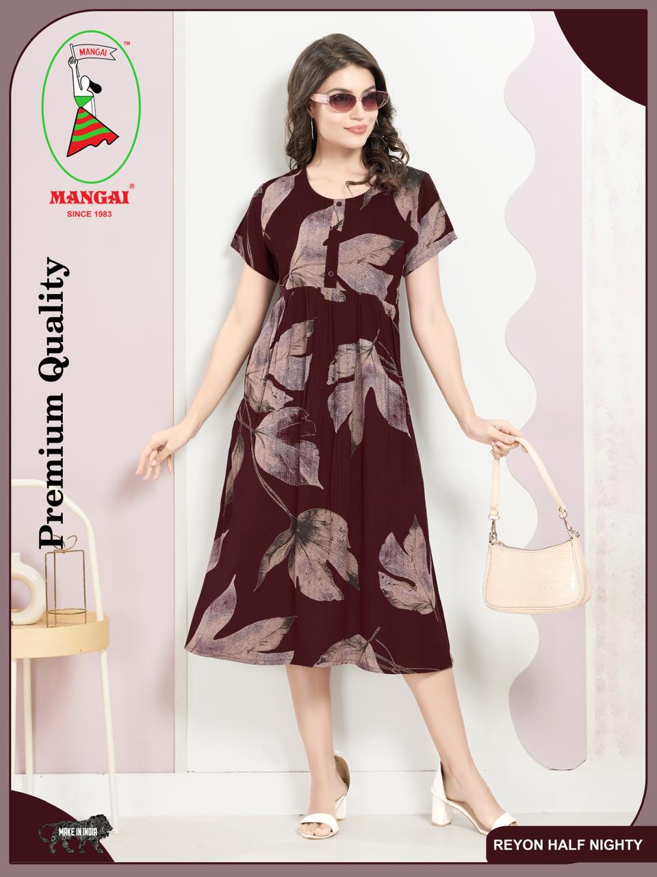 Rayon MAXI FROCK Model Nighties | Round Neck & Side Pocket | Pleated Frock MAXI Style | Trendy Collection's for Stylish Women & Teenage Girl (FRH)