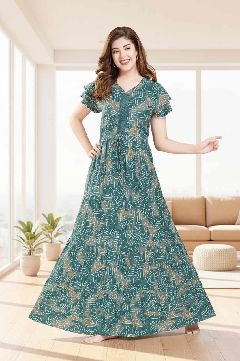 Stylish Arrivals Alpine Gathering Frock Model Night Gown's | Front Adjustable Gathering Style Rope Rope | Puff Sleeve | Trending Collection's for Stylish Women's (GFF)