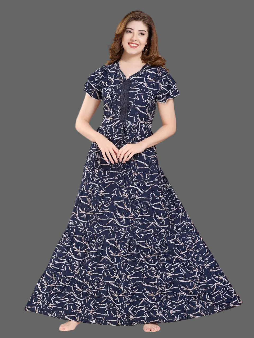 Stylish Arrivals Alpine Gathering Frock Model Night Gown's | Front Adjustable Gathering Style Rope Rope | Puff Sleeve | Trending Collection's for Stylish Women's (GFF)