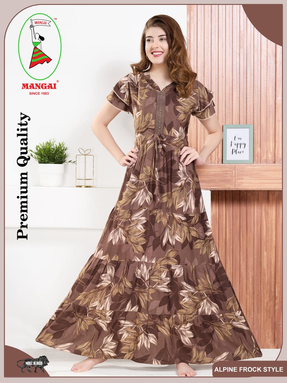Stylish Arrivals Alpine Gathering Frock Model Night Gown's | Front Adjustable Gathering Style Rope Rope | Puff Sleeve | Trending Collection's for Stylish Women's (GFF)