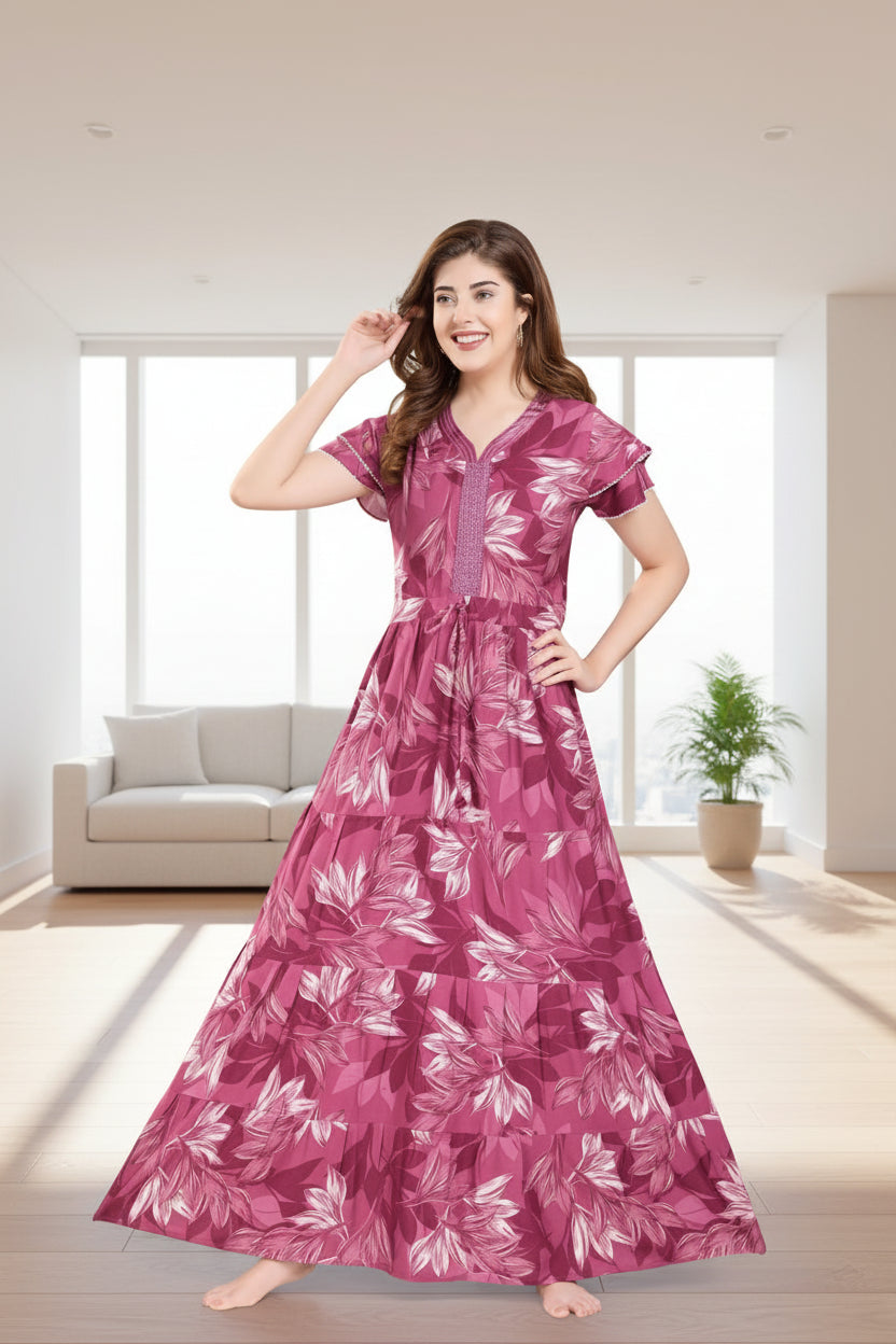 Stylish Arrivals Alpine Gathering Frock Model Night Gown's | Front Adjustable Gathering Style Rope Rope | Puff Sleeve | Trending Collection's for Stylish Women's (GFF)