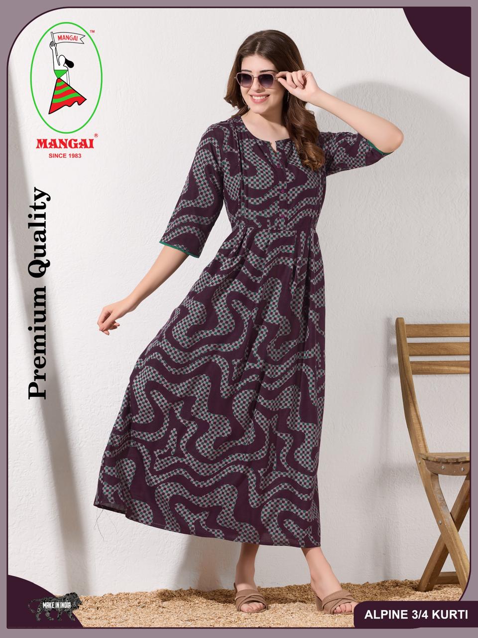 Alpine KURTI Style | Beautiful Stylish KURTI Model | Long 3/4 Sleeve & Side Pocket | Fresh Collection's for Stylish Women's (AK-3/4)