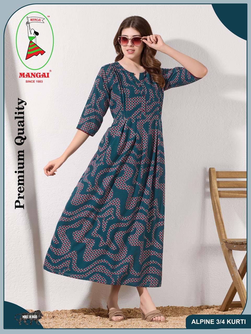 Alpine KURTI Style | Beautiful Stylish KURTI Model | Long 3/4 Sleeve & Side Pocket | Fresh Collection's for Stylish Women's (AK-3/4)
