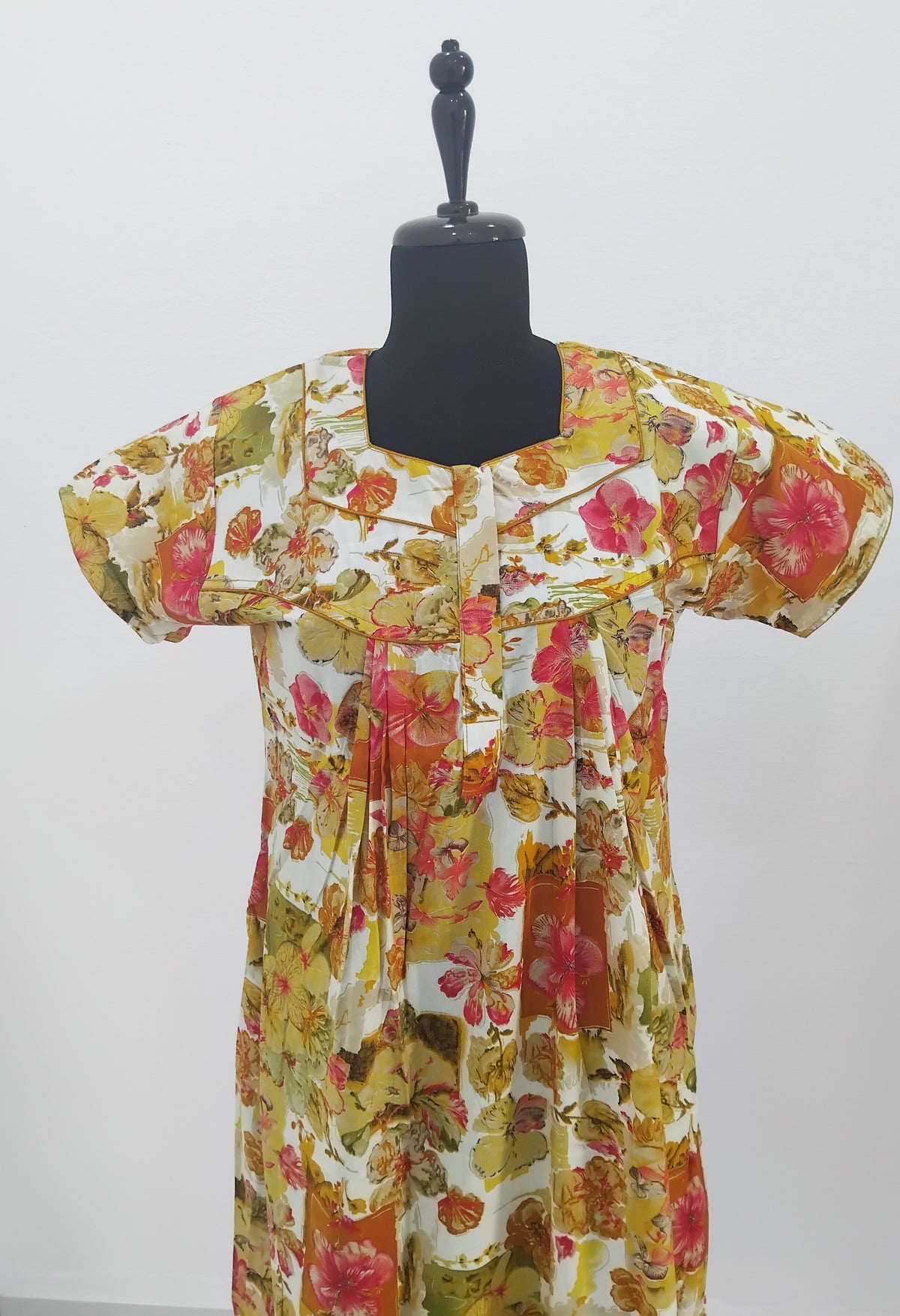 Regular Fit Cotton Printed Pleated Nighties