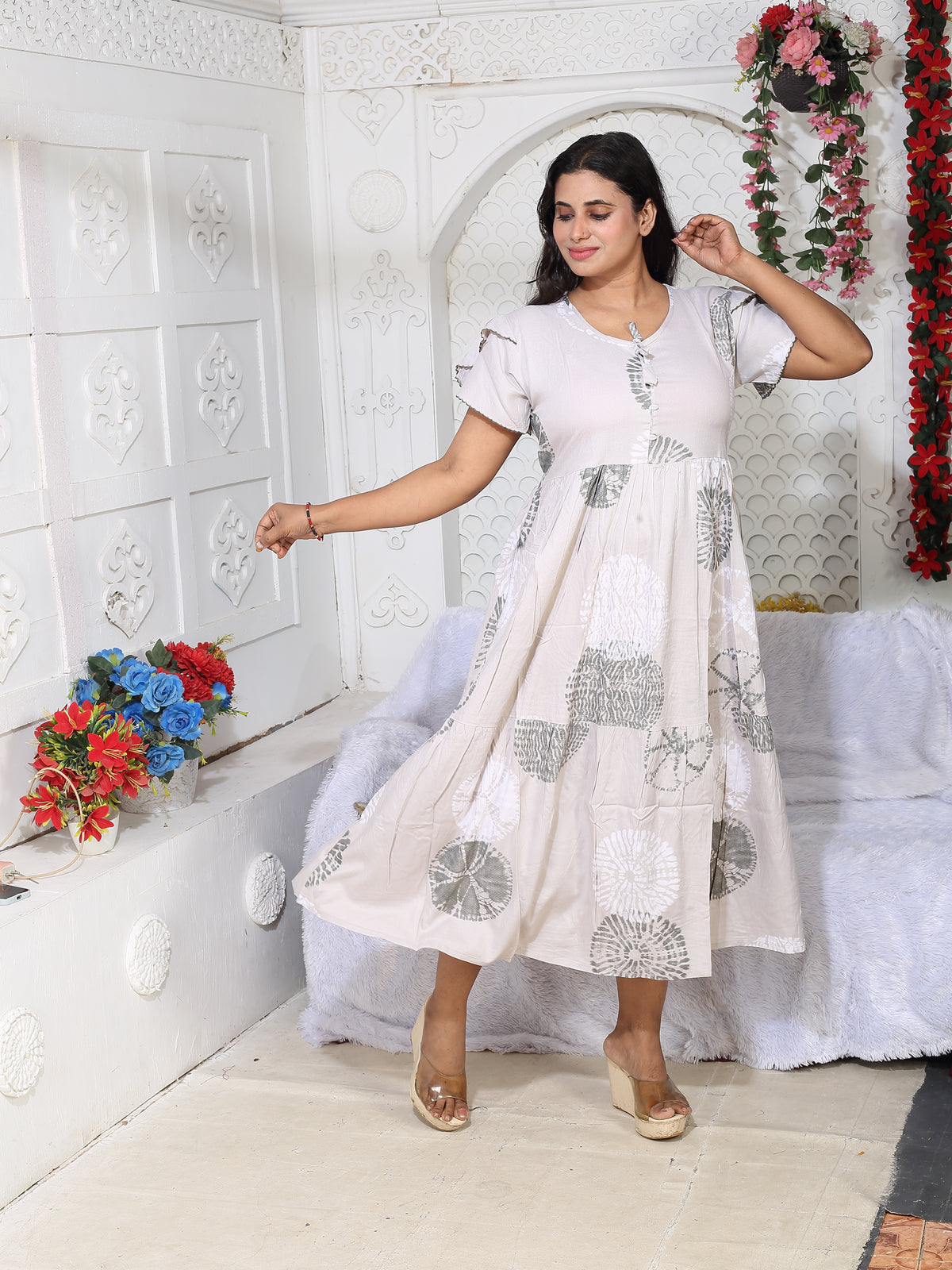 Rayon MAXI FROCK Model Nighties | Fancy Petal Sleeve | Fancy Neck & Side Pocket | Pleated Frock MAXI Style | Trendy Collection's for Stylish Women & Teenage Girl (FSF)