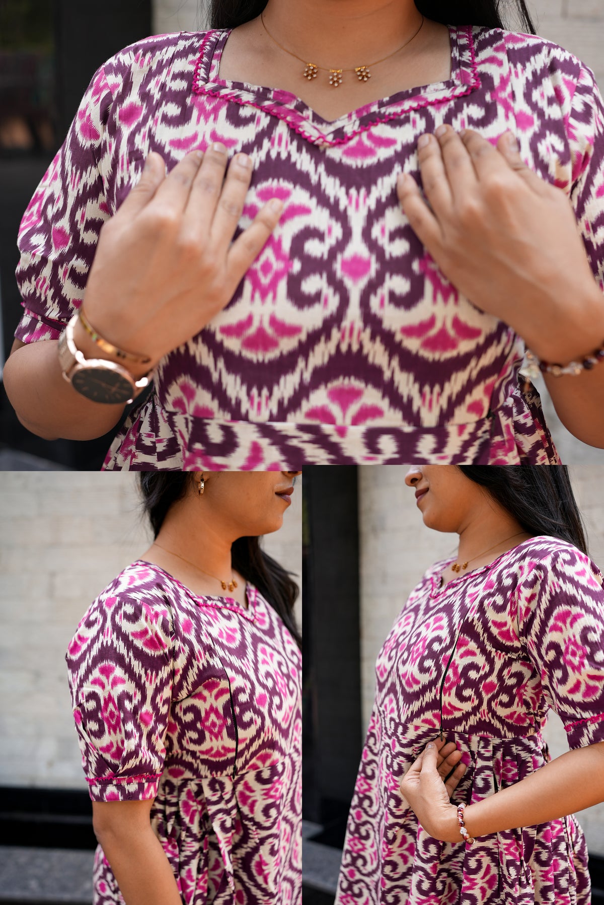 New Mangai Cotton Feeding MAXI Soft & Smooth Cotton | Invisible Vertical Feeding Zipper | Side Pockets | Back Adjustable Tie Rope |Casual & Maternity Wear (JFM)