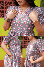 New Mangai Cotton Feeding MAXI Soft & Smooth Cotton | Invisible Vertical Feeding Zipper | Side Pockets | Back Adjustable Tie Rope |Casual & Maternity Wear (JFM)