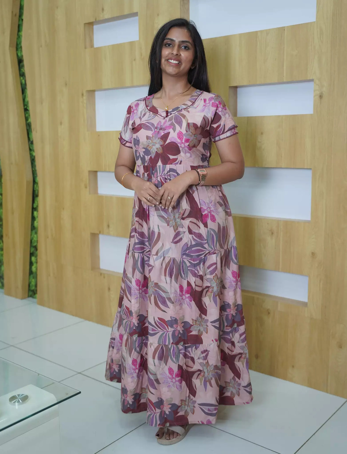 Rayon Floral 3 Layer Frock with Back Tie & Pocket Mangai Nighties
