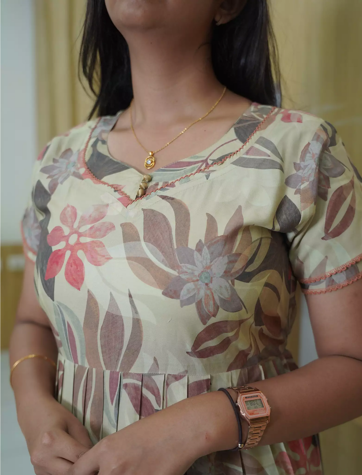 Rayon Floral 3 Layer Frock with Back Tie & Pocket Mangai Nighties