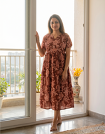 Floral Print Bottom to Top Invisible Feeding Zipper Maxi 