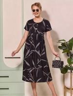 Leaf Print Button Front Casual Maxi Dress Style | Mangai Nighties