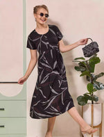 Leaf Print Button Front Casual Maxi Dress Style | Mangai Nighties